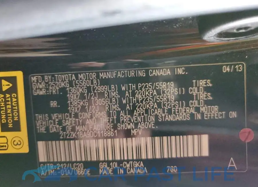 2T2ZK1BA9DC118861# 13