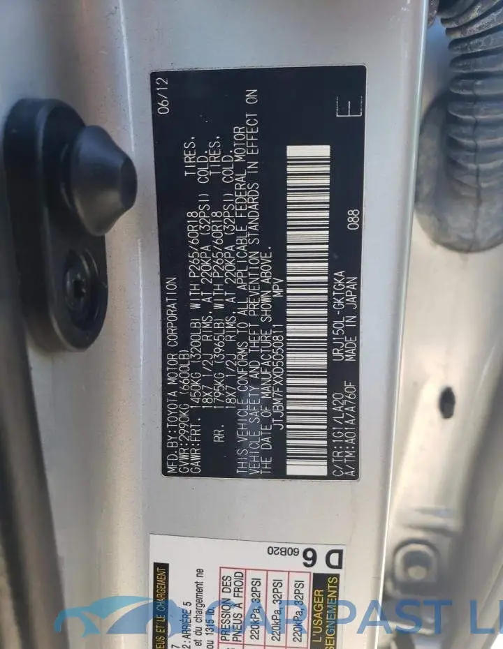 JTJBM7FXXD5050811# 13