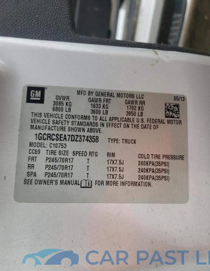 1GCRCSEA7DZ374358# 13