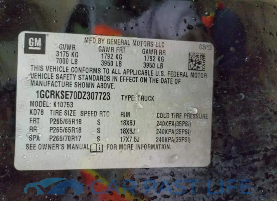 1GCRKSE70DZ307723# 10