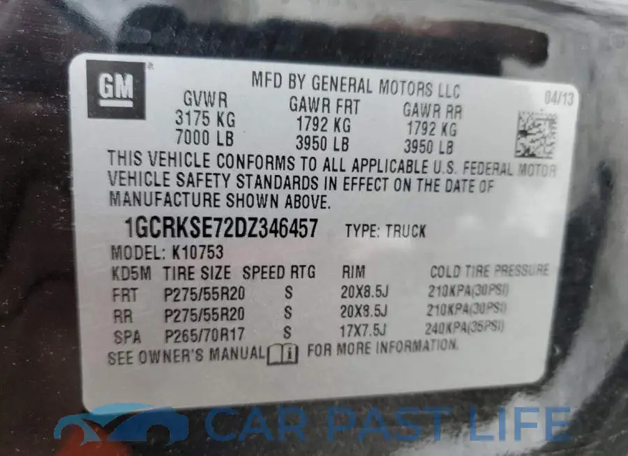 1GCRKSE72DZ346457# 12