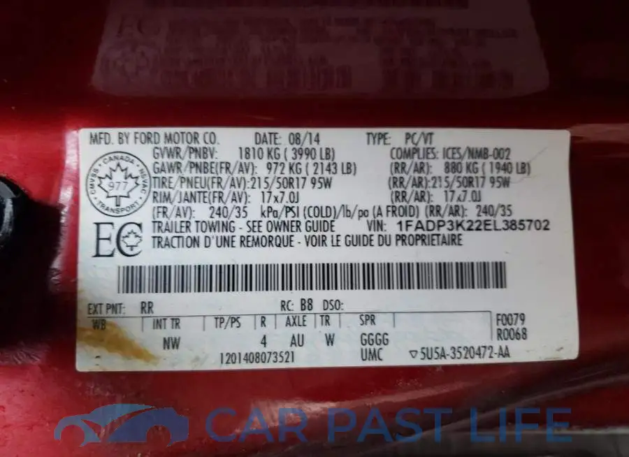 1FADP3K22EL385702# 10