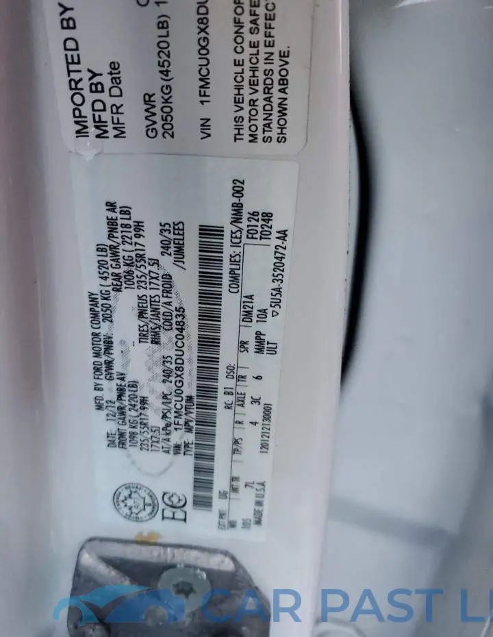 1FMCU0GX8DUC04835# 12