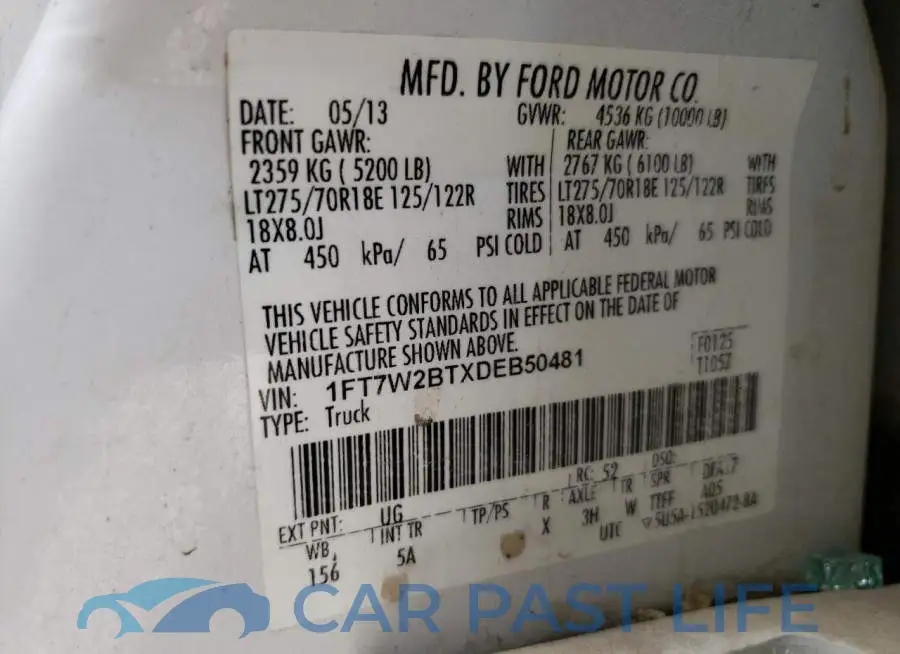 1FT7W2BTXDEB50481# 10
