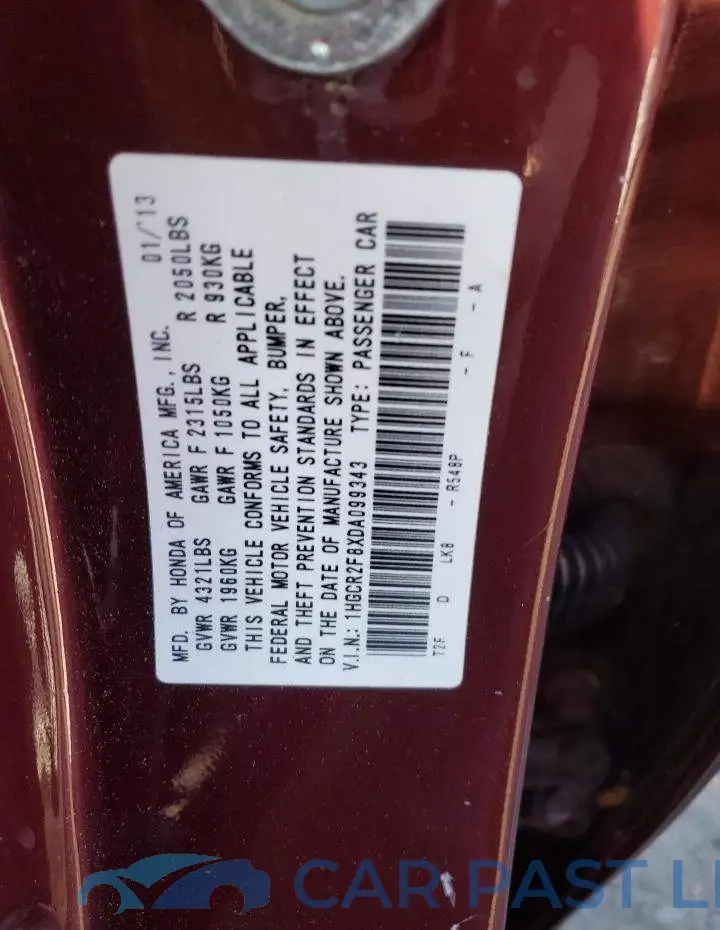 1HGCR2F8XDA099343# 13