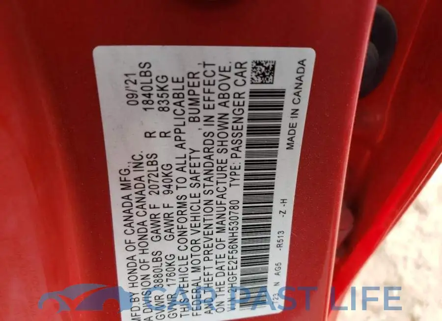 2HGFE2F56NH530780# 10