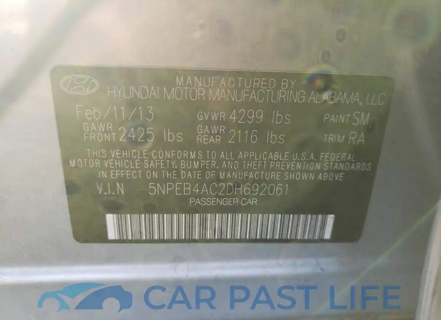 5NPEB4AC2DH692061# 12