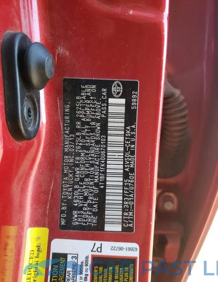 4T1BF1FK4DU670103# 10