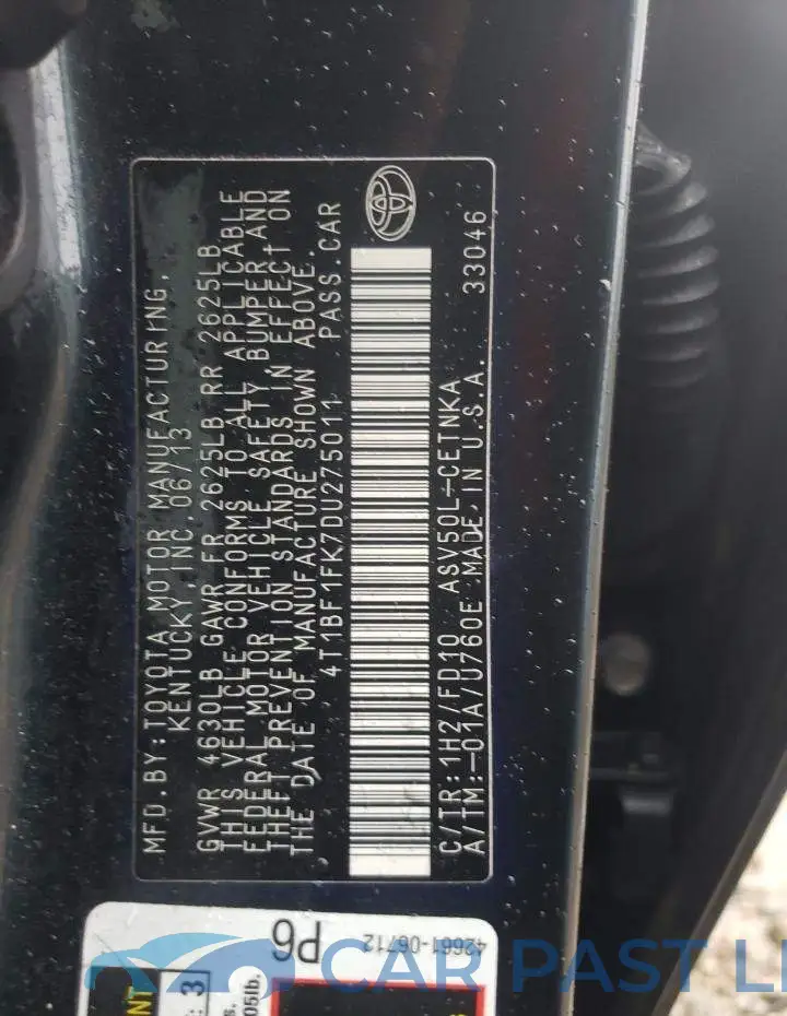 4T1BF1FK7DU275011# 12