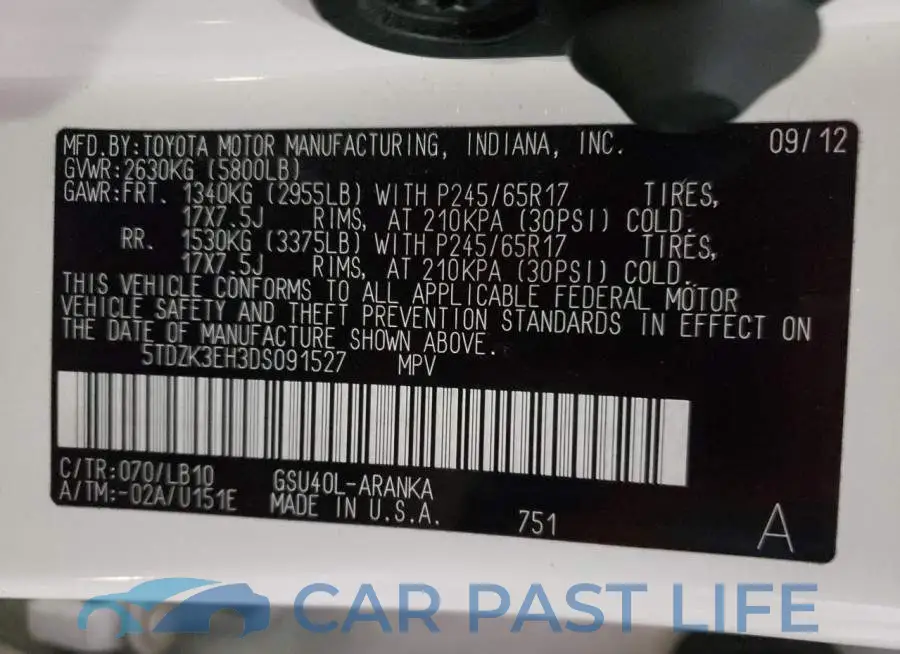 5TDZK3EH3DS091527# 10