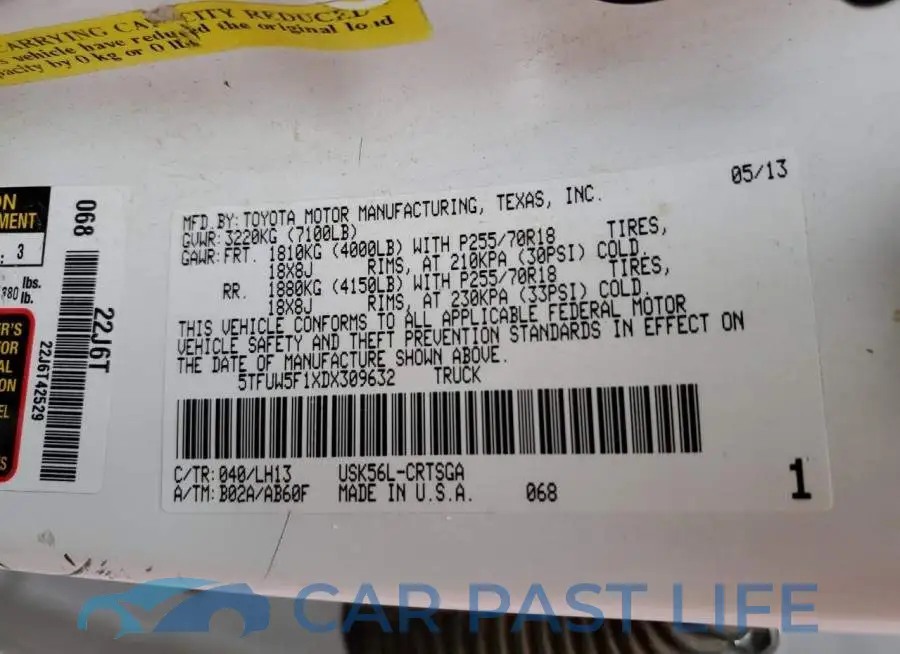 5TFUW5F1XDX309632# 12