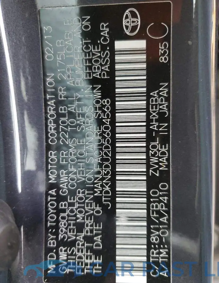 JTDKN3DU2D5604568# 12