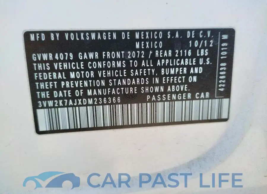 3VW2K7AJXDM236366# 10