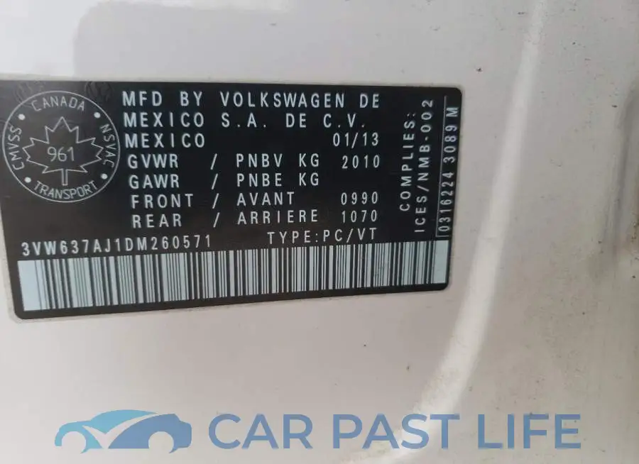 3VW637AJ1DM260571# 12