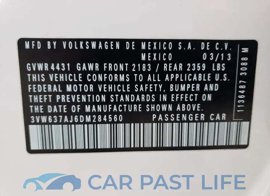 3VW637AJ6DM284560# 12