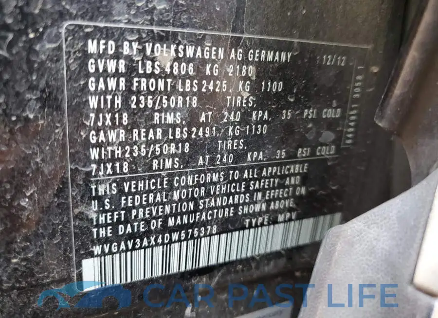 WVGAV3AX4DW575378# 13