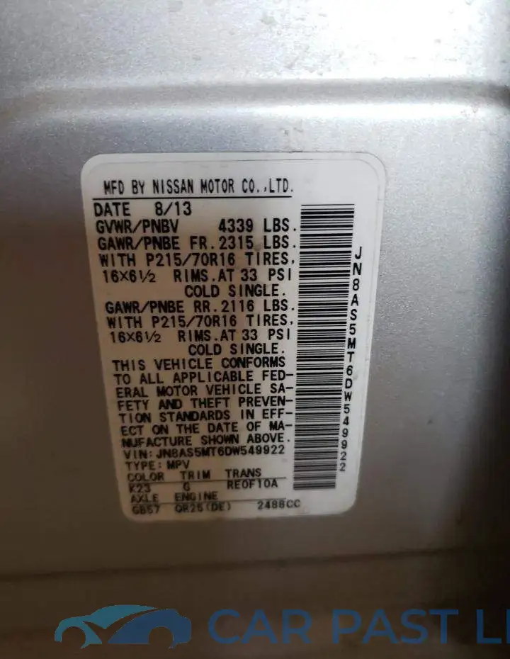 JN8AS5MT6DW549922# 12