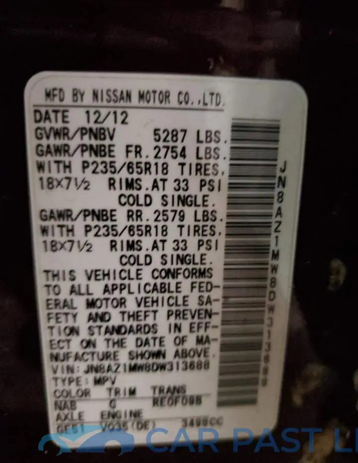JN8AZ1MW8DW313688# 10