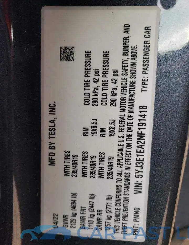 5YJ3E1EA2NF191418# 12