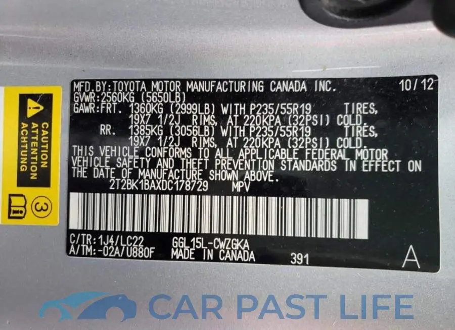 2T2BK1BAXDC178729# 13