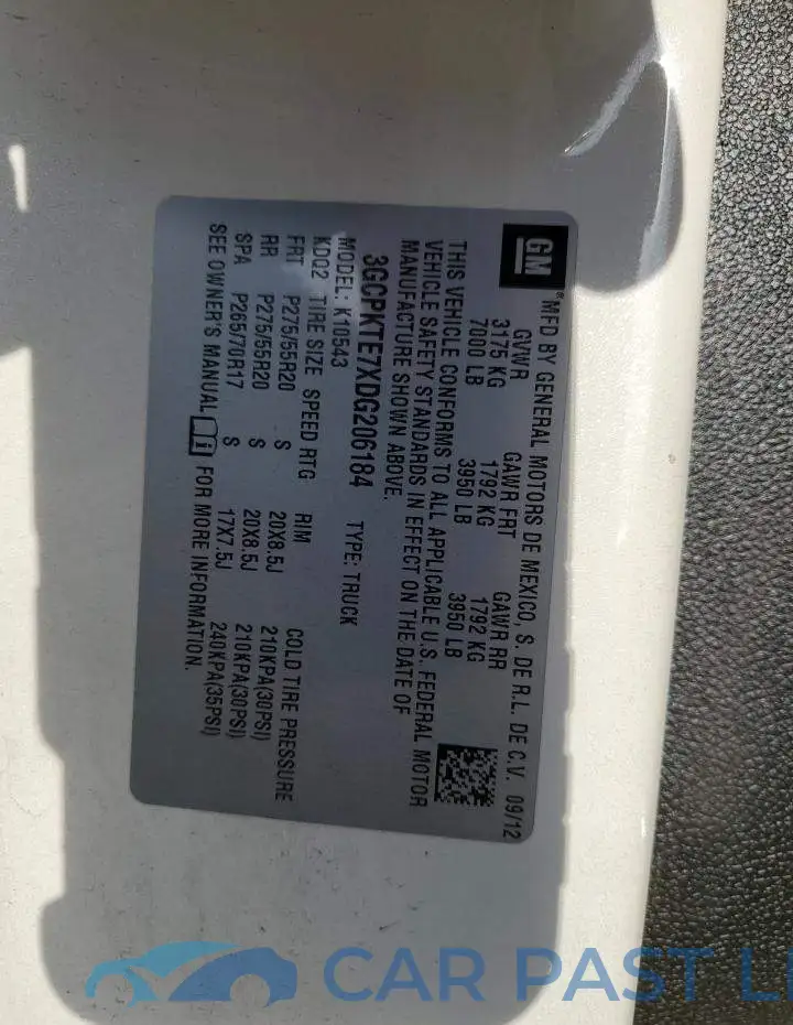 3GCPKTE7XDG206184# 10