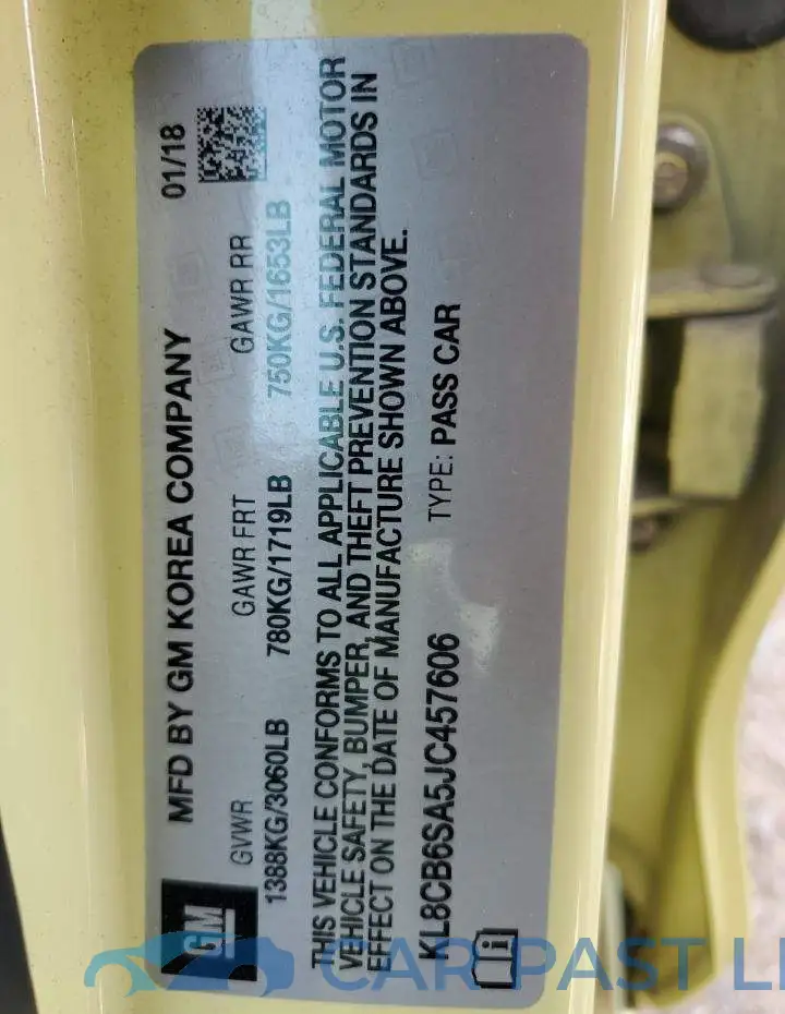 KL8CB6SA5JC457606# 10