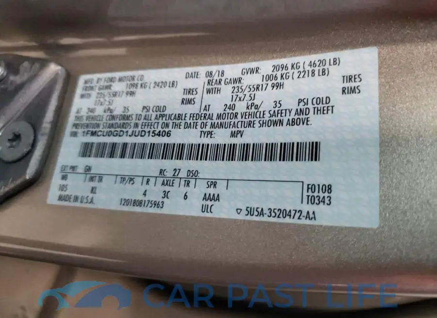 1FMCU0GD1JUD15406# 13