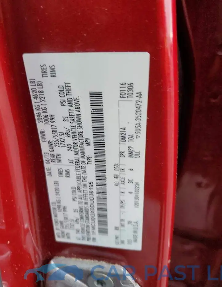 1FMCU0GX0DUD36195# 12