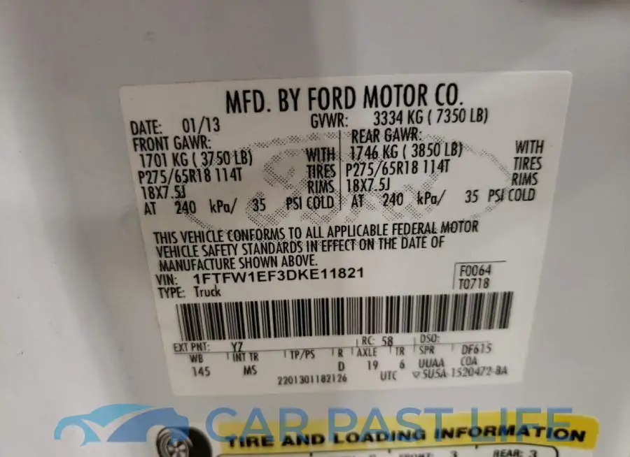 1FTFW1EF3DKE11821# 10
