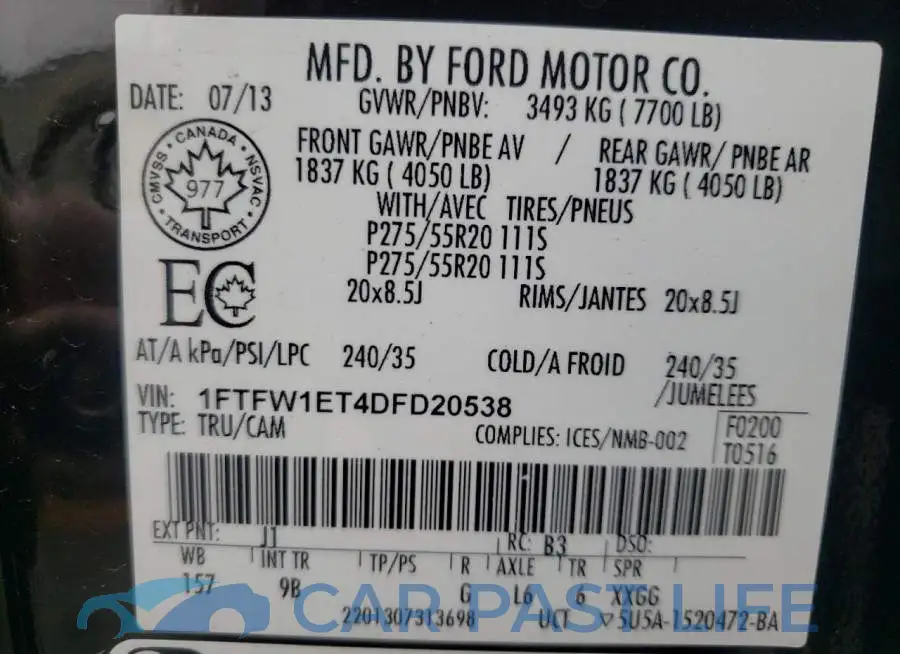 1FTFW1ET4DFD20538# 12