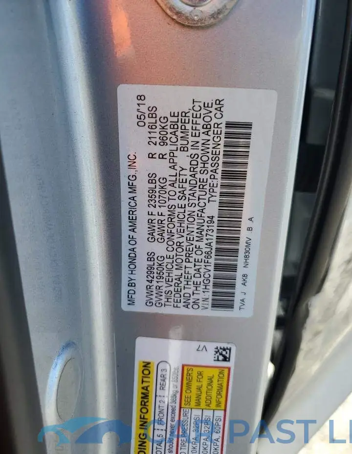 1HGCV1F66JA173194# 10