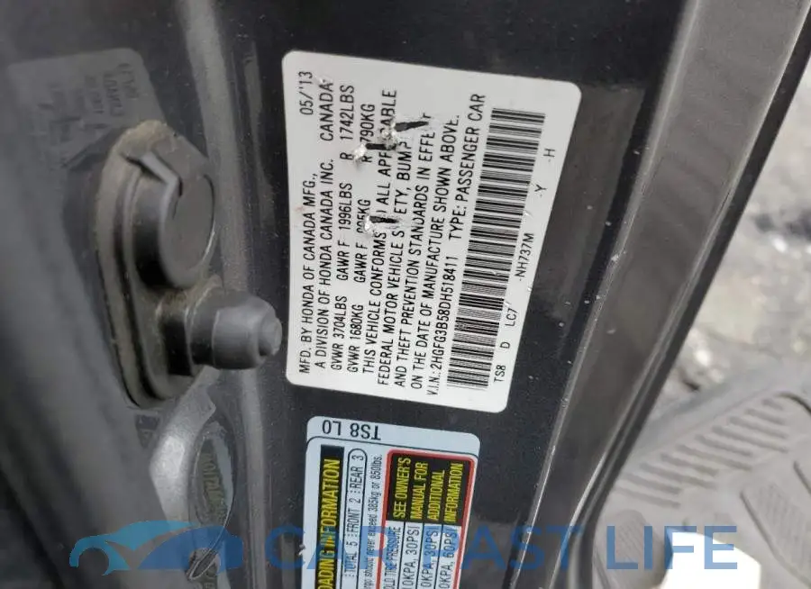 2HGFG3B58DH518411# 12