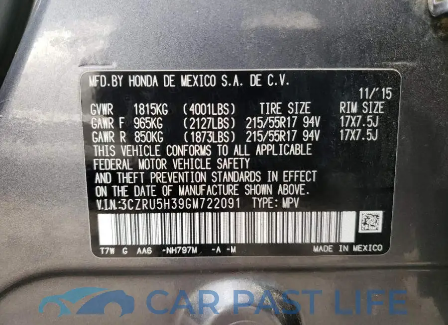 3CZRU5H39GM722091# 12