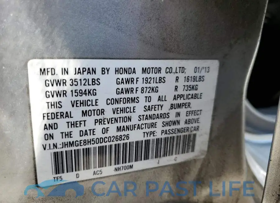 JHMGE8H50DC026826# 10