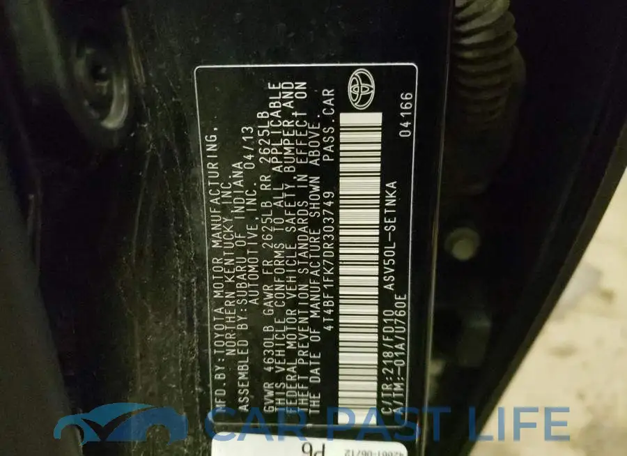 4T4BF1FK7DR303749# 12