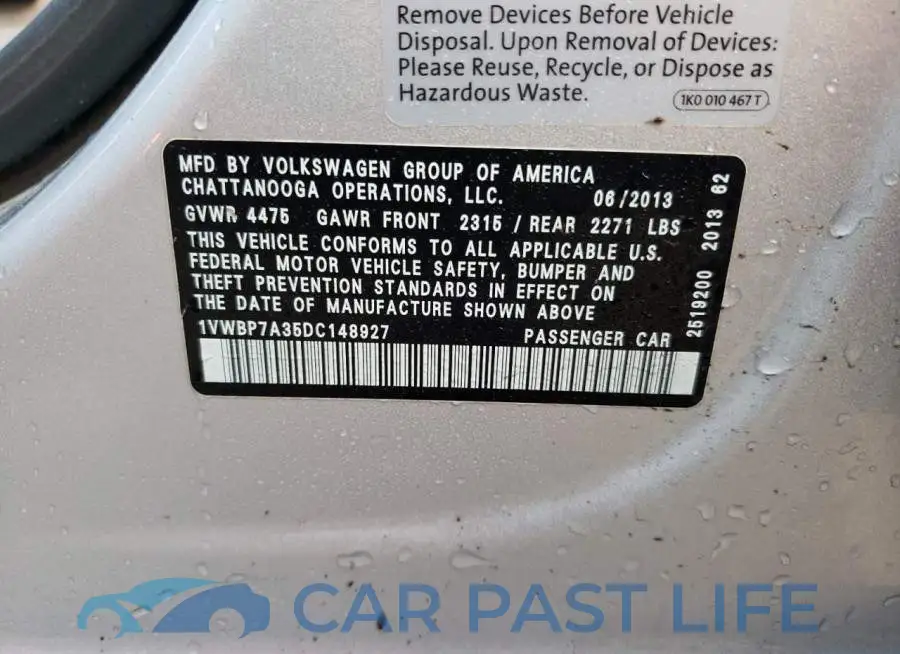 1VWBP7A35DC148927# 12