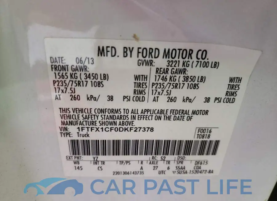 1FTFX1CF0DKF27378# 10