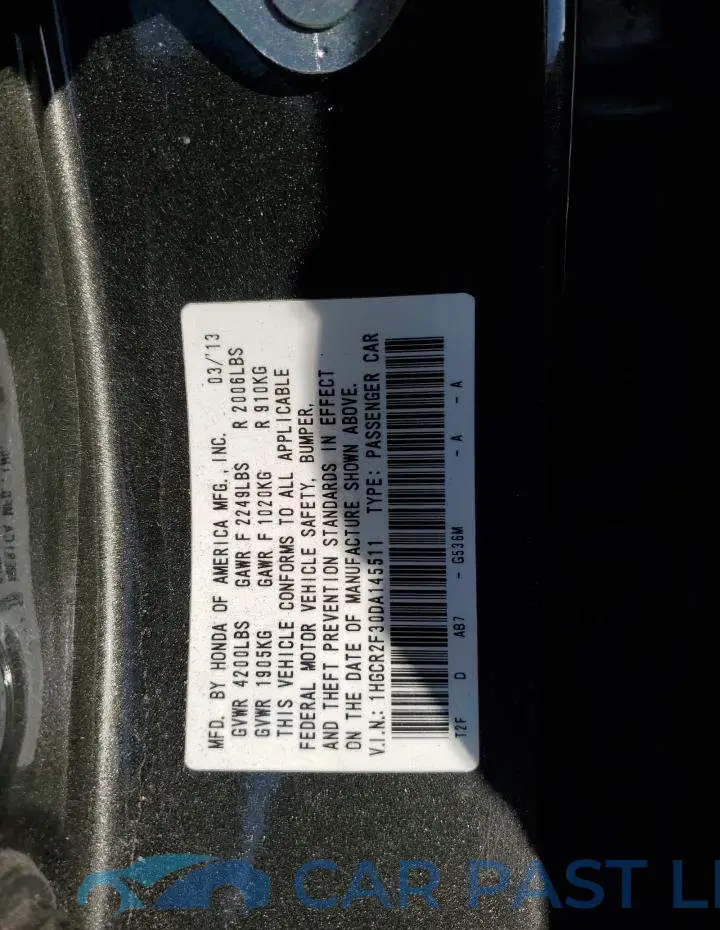 1HGCR2F30DA145511# 10