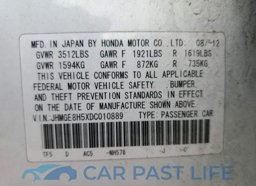JHMGE8H5XDC010889# 10