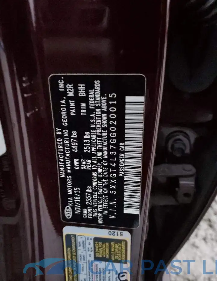5XXGT4L37GG020015# 12