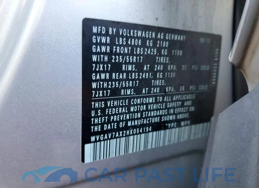 WVGAV7AX2HK054194# 13