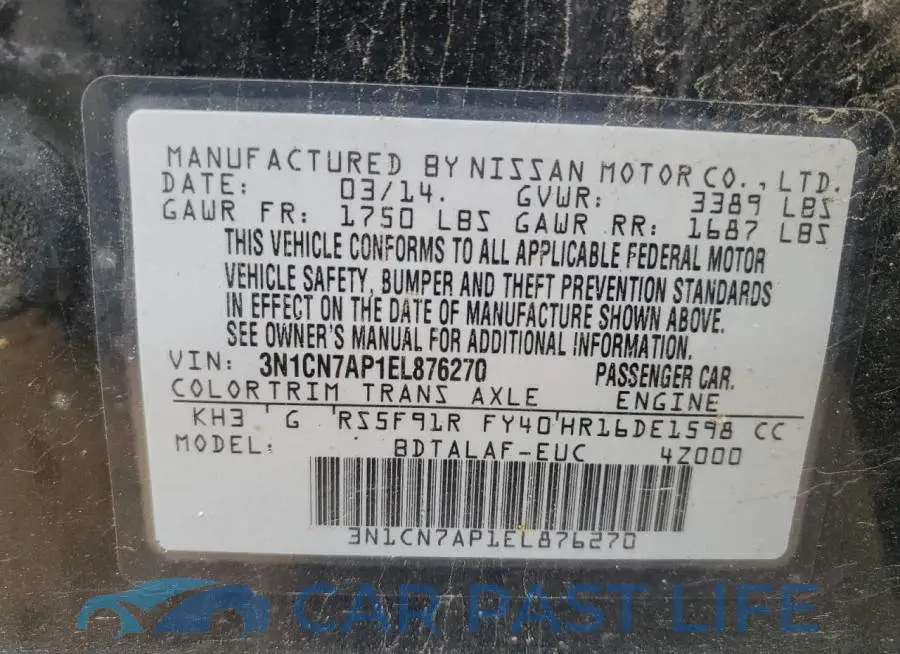 3N1CN7AP1EL876270# 10