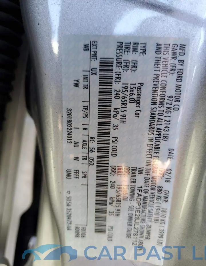1FADP3E28JL278112# 12