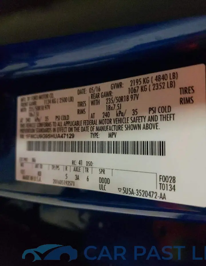 1FMCU9G95HUA47129# 13