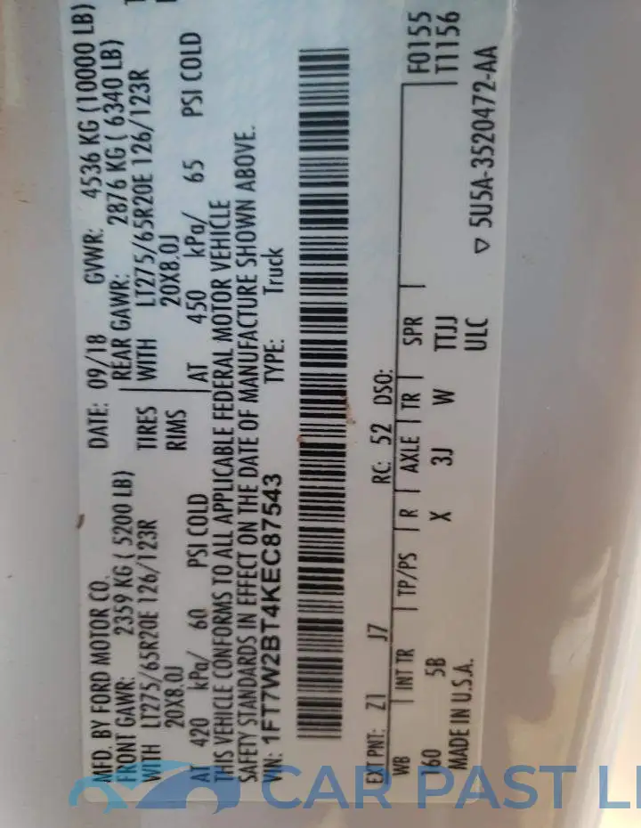 1FT7W2BT4KEC87543# 12