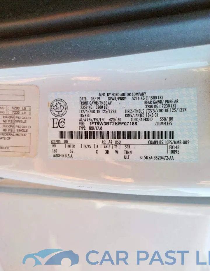 1FT8W3BT2KEF07188# 13
