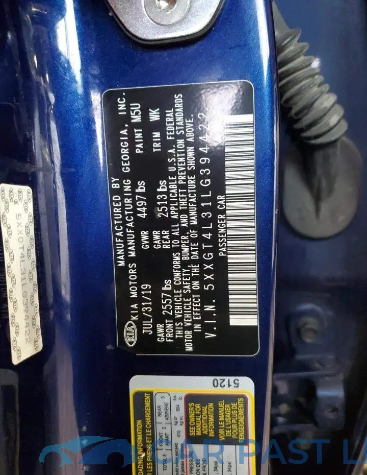5XXGT4L31LG394422# 12