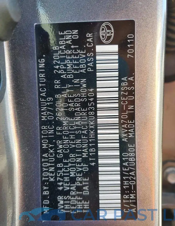 4T1B11HKXKU835404# 10