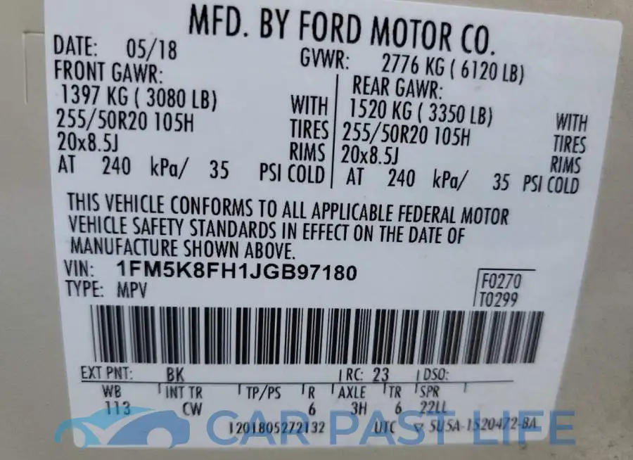 1FM5K8FH1JGB97180# 10