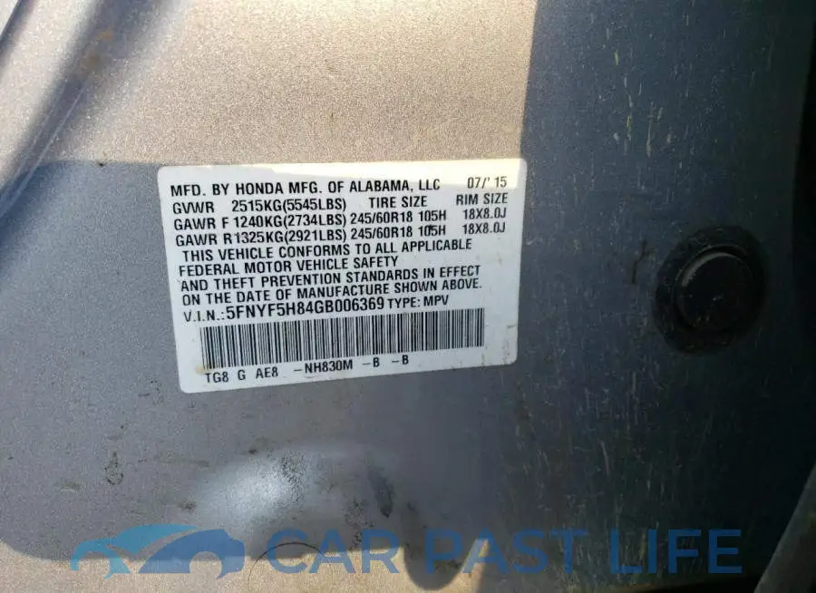 5FNYF5H84GB006369# 12